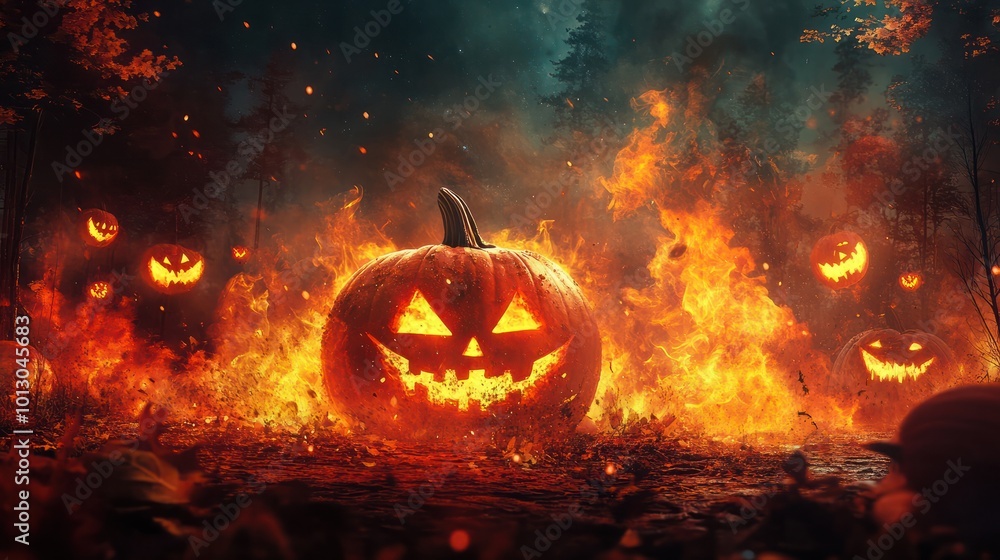 Naklejka premium Abstract Dark Halloween Hell Fire Flyer