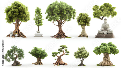 tree  objects collection, in cartoon style minimal 