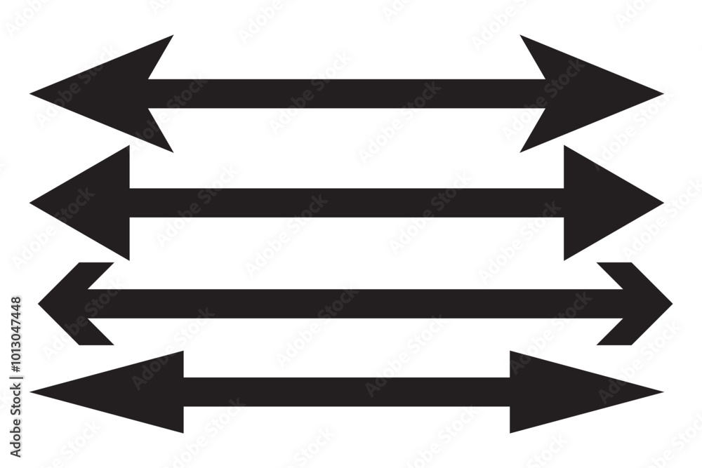Horizontal dual thin long straight double ended arrow. Contour isolated vector image on white background. long double ended arrow. Horizontal dual thin long straight double ended arrow. Contour isolated vector image on white background. long double ended arrow.