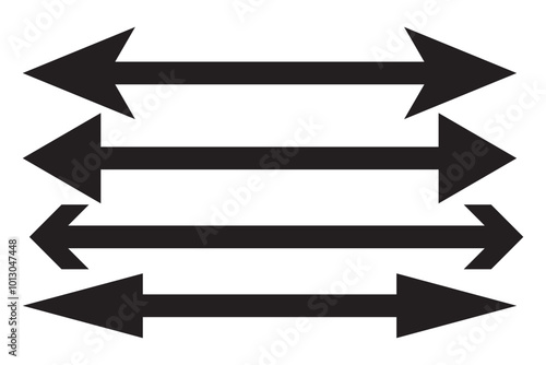 Horizontal dual thin long straight double ended arrow. Contour isolated vector image on white background. long double ended arrow.