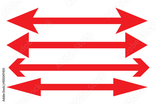Horizontal dual thin long straight double ended arrow. Contour isolated vector image on white background. long double ended arrow.