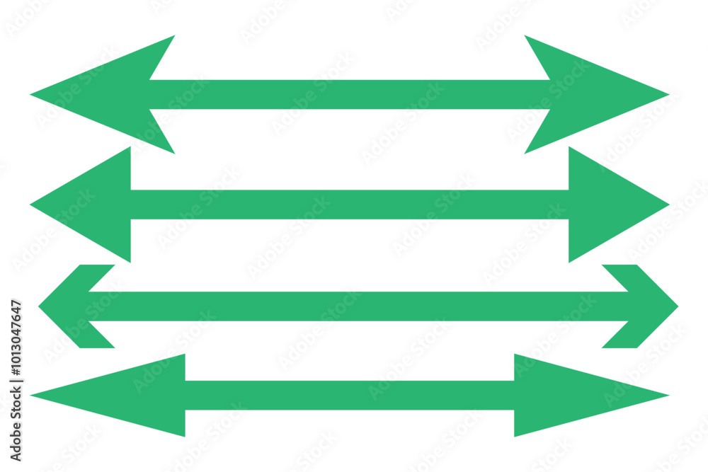 Fototapeta premium Horizontal dual thin long straight double ended arrow. Contour isolated vector image on white background. long double ended arrow.