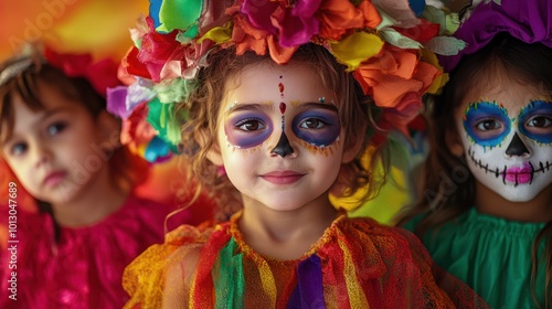 Wallpaper Mural Children in carnival costumes on multicolor background. Torontodigital.ca