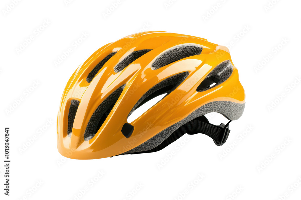 Fototapeta premium Yellow cycling helmet, white isolate background transparent background