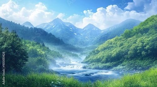 Scenic Mountain Landscape with Flowing River