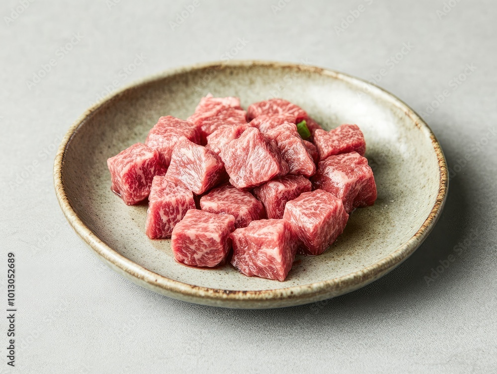 Diced Beef Selection for Yakiniku Dish Preparation Diced Beef Selection for Yakiniku Dish Preparation
