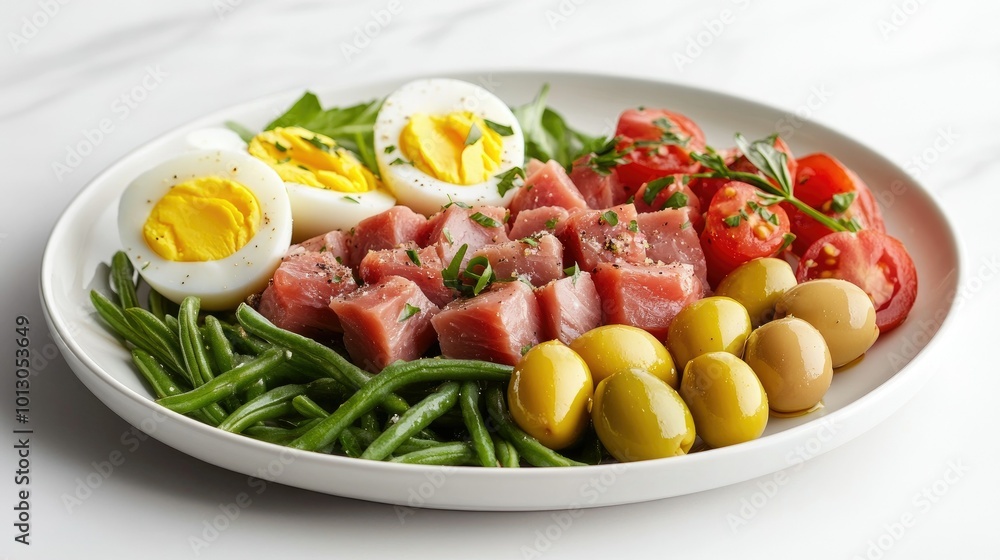 Colorful Nicoise Salad on White Plate Colorful Nicoise Salad on White Plate