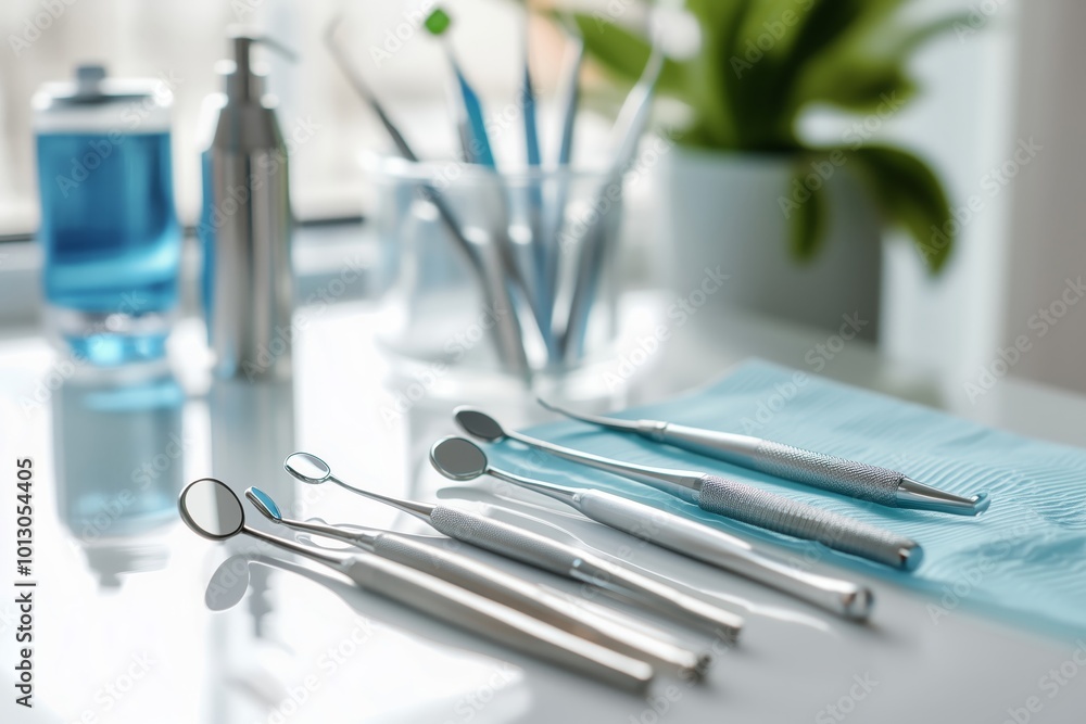 Dental care essentials arranged on a bright surface captured with exceptional detail Dental care essentials arranged on a bright surface captured with exceptional detail