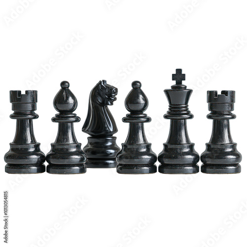 Black Chess Pieces Isolated On a Transparent Background