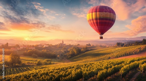 Scenic Hot Air Balloon Ride Over Beautiful Landscape