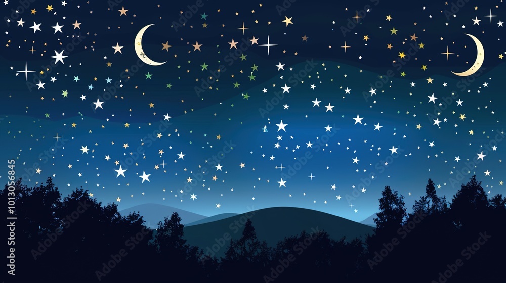 constellations and stars in the night sky with twinkling lights above dark forest constellations and stars in the night sky with twinkling lights above dark forest