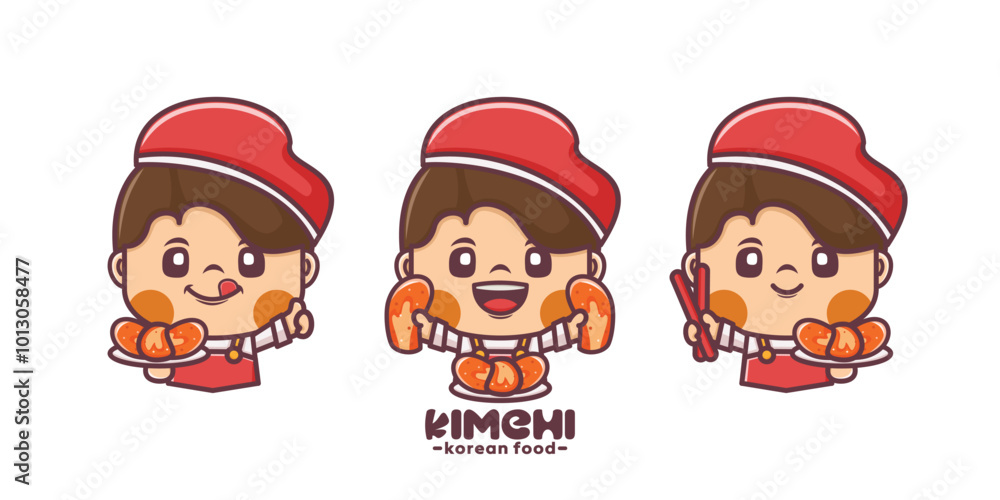 set of cartoon mascot with korean food kimchi set of cartoon mascot with korean food kimchi