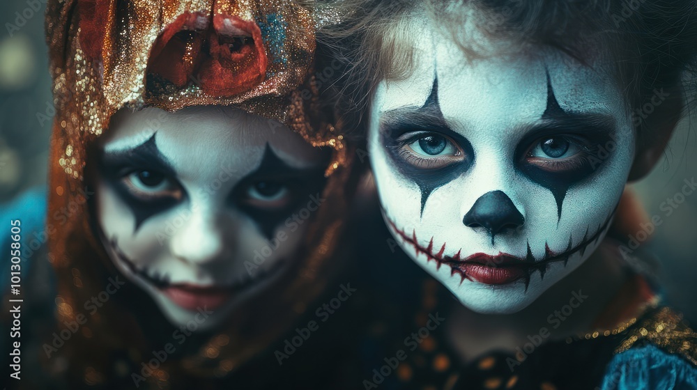 Happy halloween. children in costumes and makeup holiday happy halloween Happy halloween. children in costumes and makeup holiday happy halloween