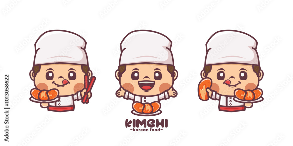 Obraz premium set of chef with korean food kimchi cartoon character design