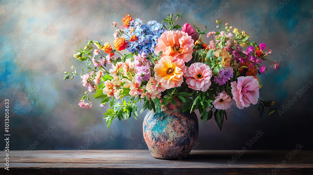 vibrant flower arrangement in unique vase brings joy and beauty vibrant flower arrangement in unique vase brings joy and beauty