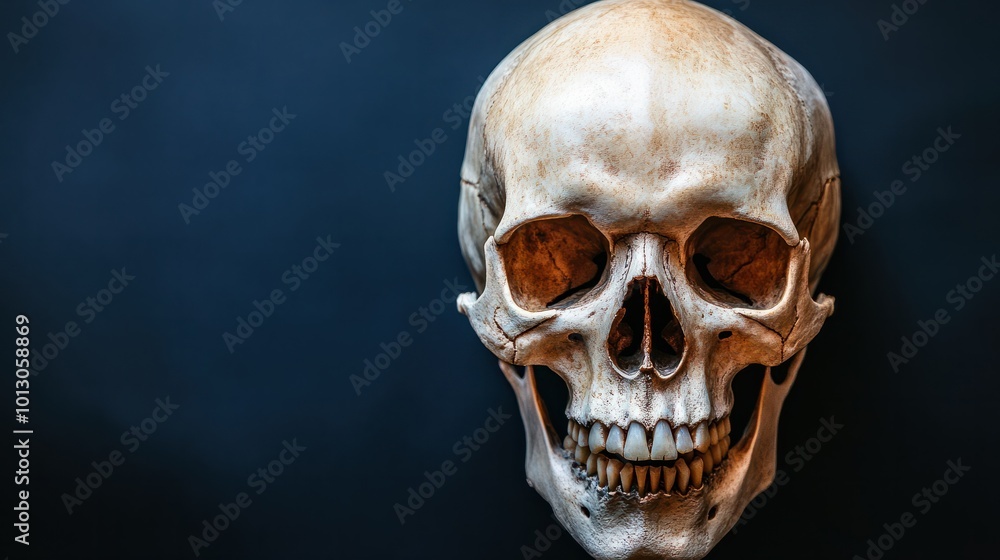 Human skull on dark background Human skull on dark background