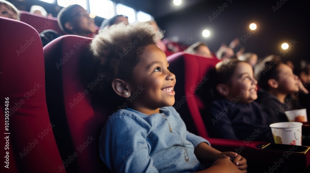 Young boys are captivated in a dark cinema, filled with wonder and excitement as they watch the big screen. Young boys are captivated in a dark cinema, filled with wonder and excitement as they watch the big screen.