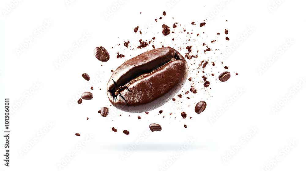 coffee bean flying in the air explosion splash isolated on white background coffee bean flying in the air explosion splash isolated on white background
