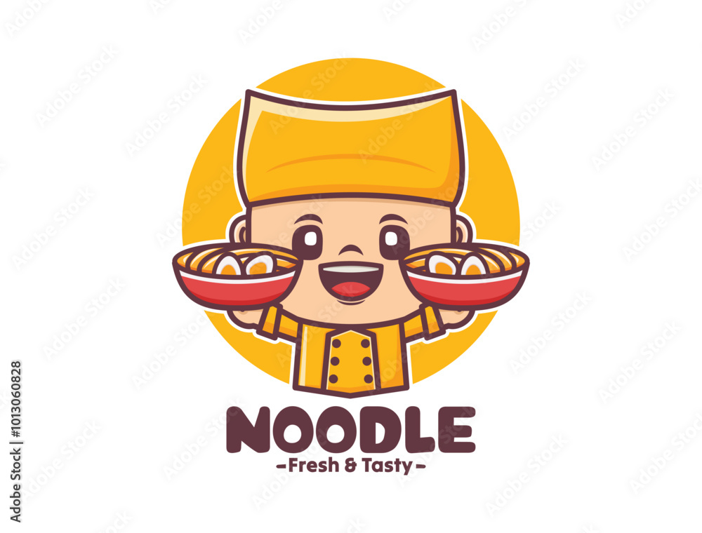 noodle chef cartoon mascot design in yellow uniform noodle chef cartoon mascot design in yellow uniform