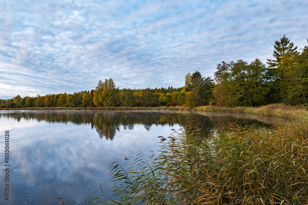 River landscape at sunrise. Farnebofjarden national park in north of Sweden. River landscape at sunrise. Farnebofjarden national park in north of Sweden.