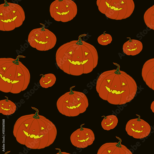 Seamless pattern for halloween. Funny pumpkins