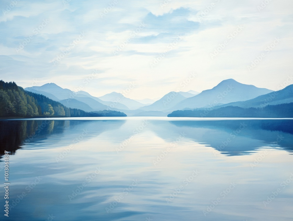 Tranquil Lakeside View with Distant Mountains Tranquil Lakeside View with Distant Mountains