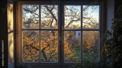 Peaceful Reflection Through a Window at Sunset