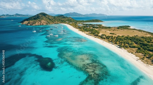 Aerial View of Tropical Island with Sandy Beach