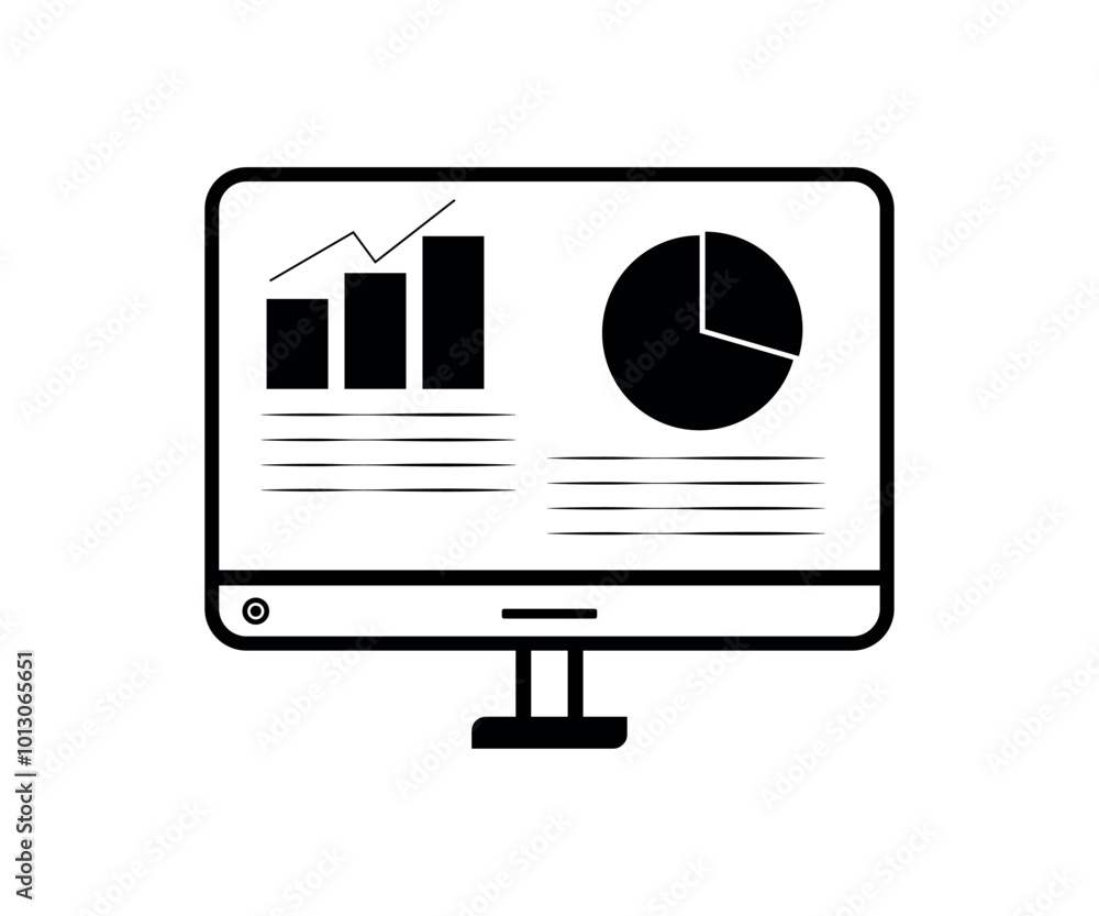 Vetor de Data Analysis Dashboard with Bar and Pie Charts, Computer ...