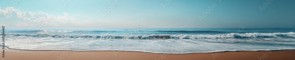 Tranquil Panoramic Beach View with Gentle Waves Tranquil Panoramic Beach View with Gentle Waves