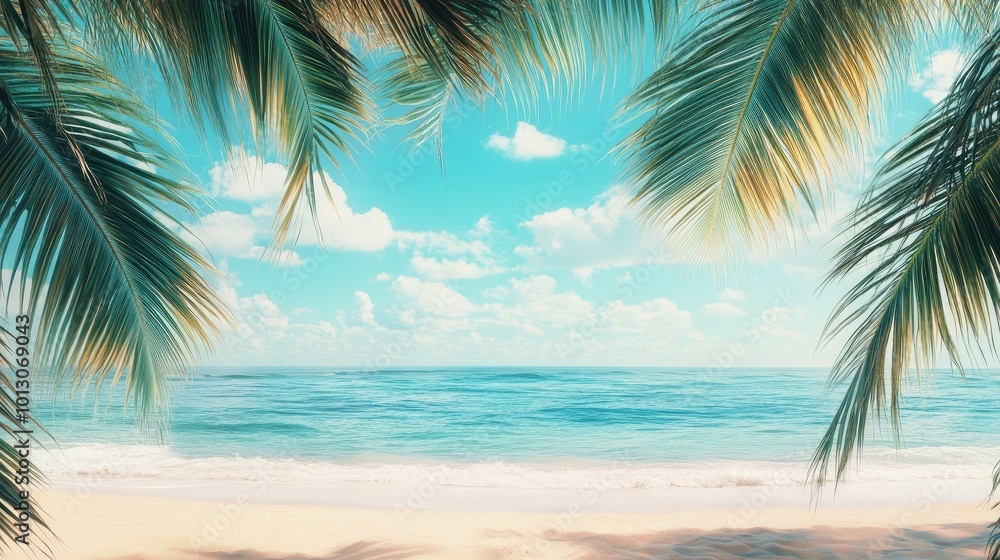 Tropical Beach with Clear Blue Waters and Palm Trees Tropical Beach with Clear Blue Waters and Palm Trees