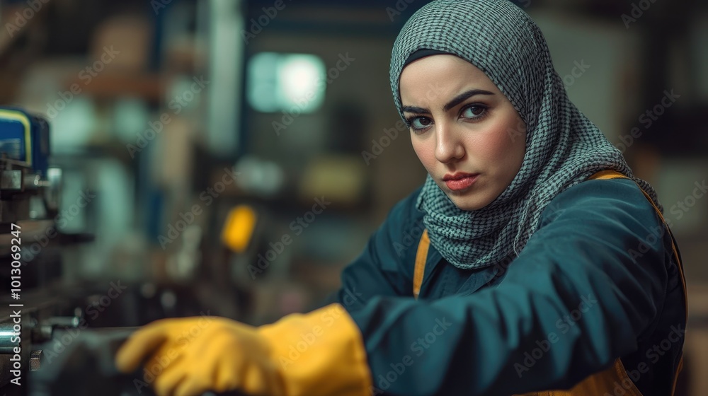 Arab Woman Worker in Workshop Environment Arab Woman Worker in Workshop Environment