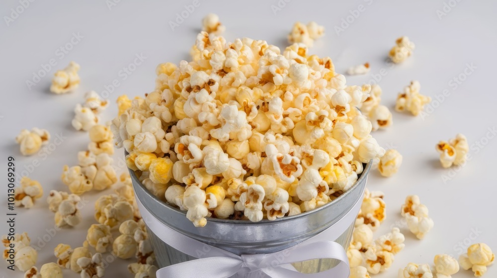 Popcorn in a Bucket, Isolated on White Background for a Clean Look Popcorn in a Bucket, Isolated on White Background for a Clean Look