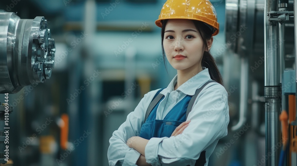 Confident Asian Woman Engineer in Hard Hat at Work Confident Asian Woman Engineer in Hard Hat at Work