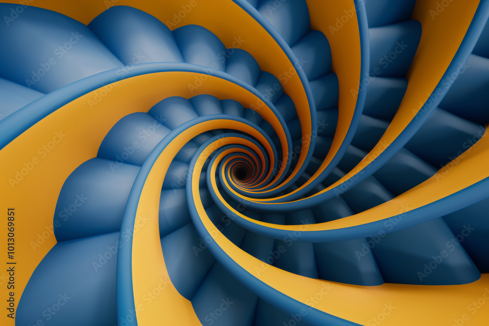 Fototapeta premium Blue and yellow spiral geometric patterns.