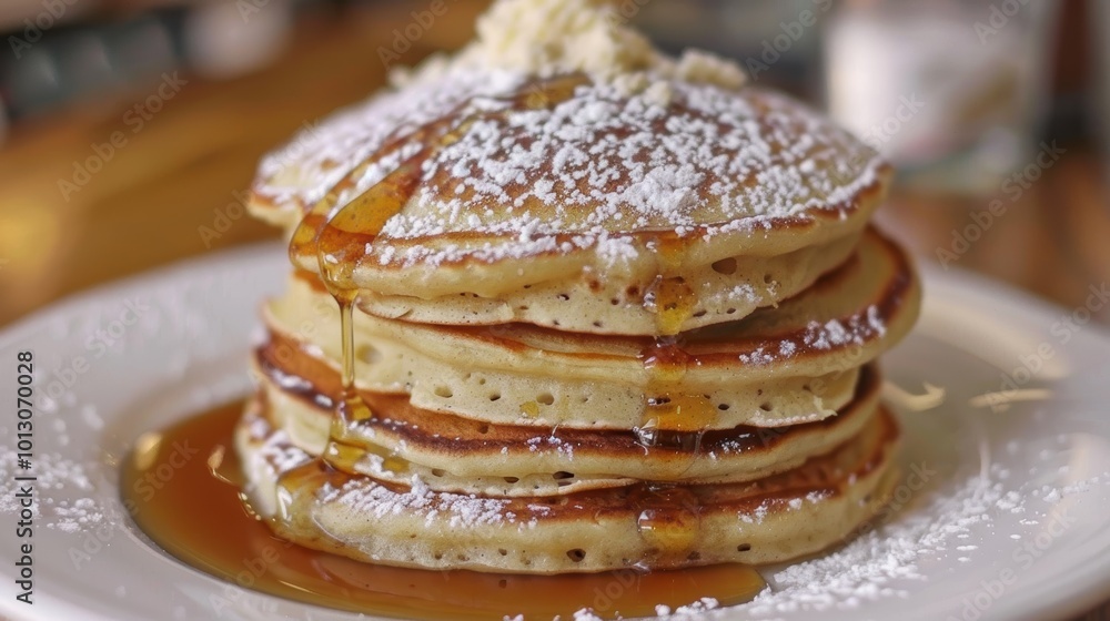 Stacked Pancakes Dripping with Maple Syrup Stacked Pancakes Dripping with Maple Syrup