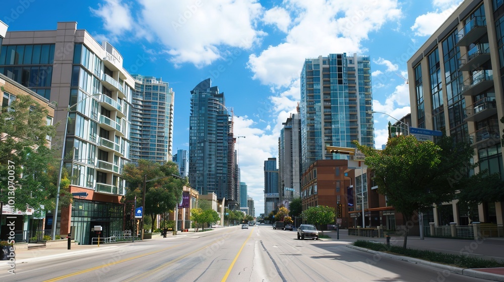 A high-rise cityscape showcasing the bustling financial district, representing growth, ambition, A high-rise cityscape showcasing the bustling financial district, representing growth, ambition,