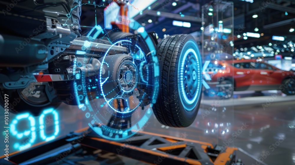 Car Wheel with Futuristic Digital Interface Car Wheel with Futuristic Digital Interface