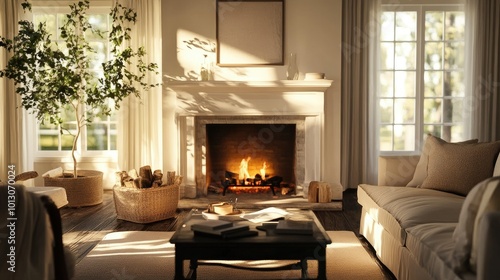 Cozy Living Room with Warm Fireplace Ambiance