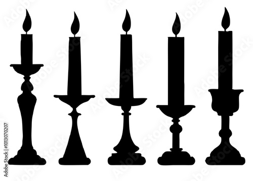 Set of vector candlestick with candles silhouette illustration black 