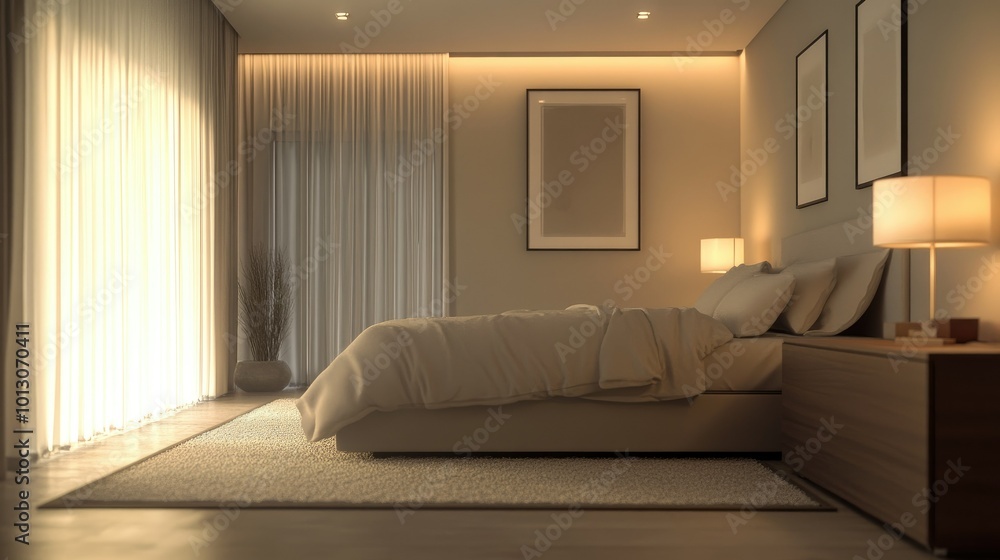Spacious Minimalist Bedroom with Neatly Made Bed Spacious Minimalist Bedroom with Neatly Made Bed