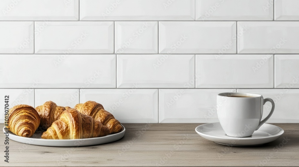 Freshly Brewed Coffee with Delicious Croissants Freshly Brewed Coffee with Delicious Croissants