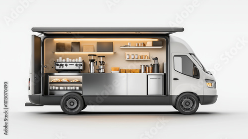 Mobile Coffee Shop Van with Espresso Machine and Chalkboard Menu