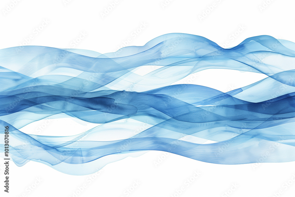 Fototapeta premium Abstract blue watercolor waves on white background.