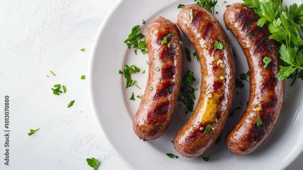 Grilled Beef Sausages on a White Plate Grilled Beef Sausages on a White Plate