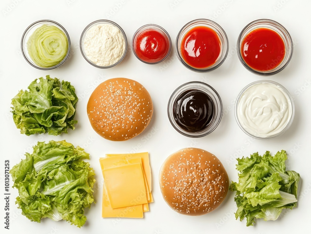 Top Down View of Burger Ingredients for Making Buns Top Down View of Burger Ingredients for Making Buns