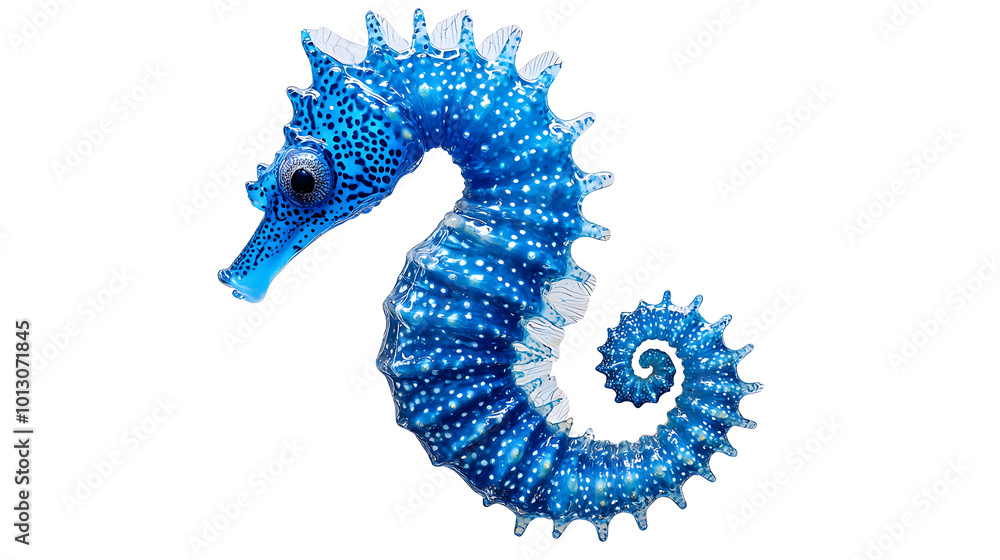Fototapeta premium A vibrant blue seahorse beautifully isolated against a white background