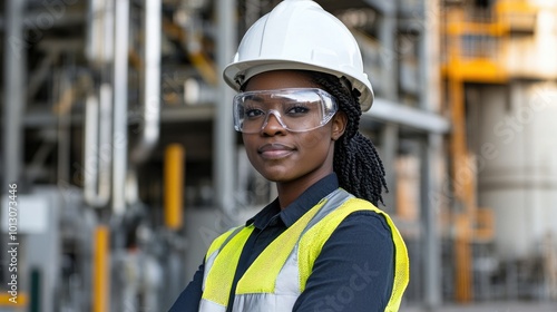 Confident Black Woman Engineer in Hard Hat