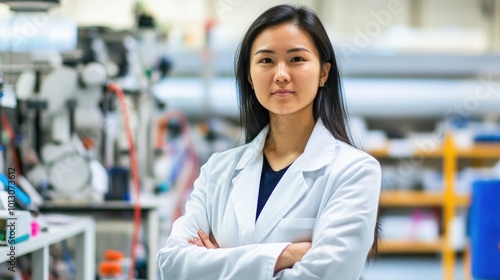 Confident Female Engineer in Lab Coat