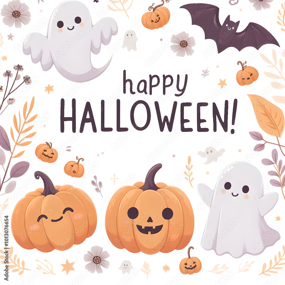 A kind Halloween greeting card in pastel colors. A kind Halloween greeting card in pastel colors.